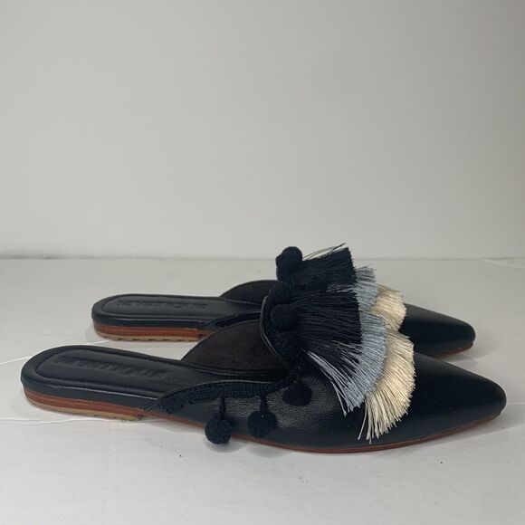 Mystique black fringed Pom Pom pointed toe flats NWOB - Picture 3 of 8